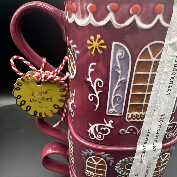 Anthropologie Ginger Ceramic Stoneware Tea For 2 Teapot Mug Set Stackable NEW - Picture 2 of 13